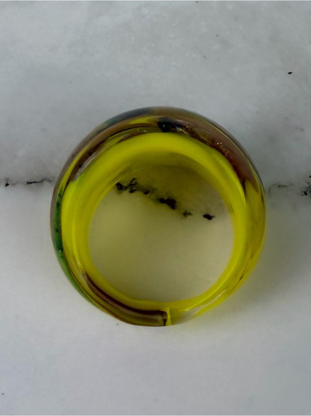 Artisan Murano Style Venetian Glass Dome Ring, Gold Dust & Yellow Size 5.5 - Picture 4 of 6